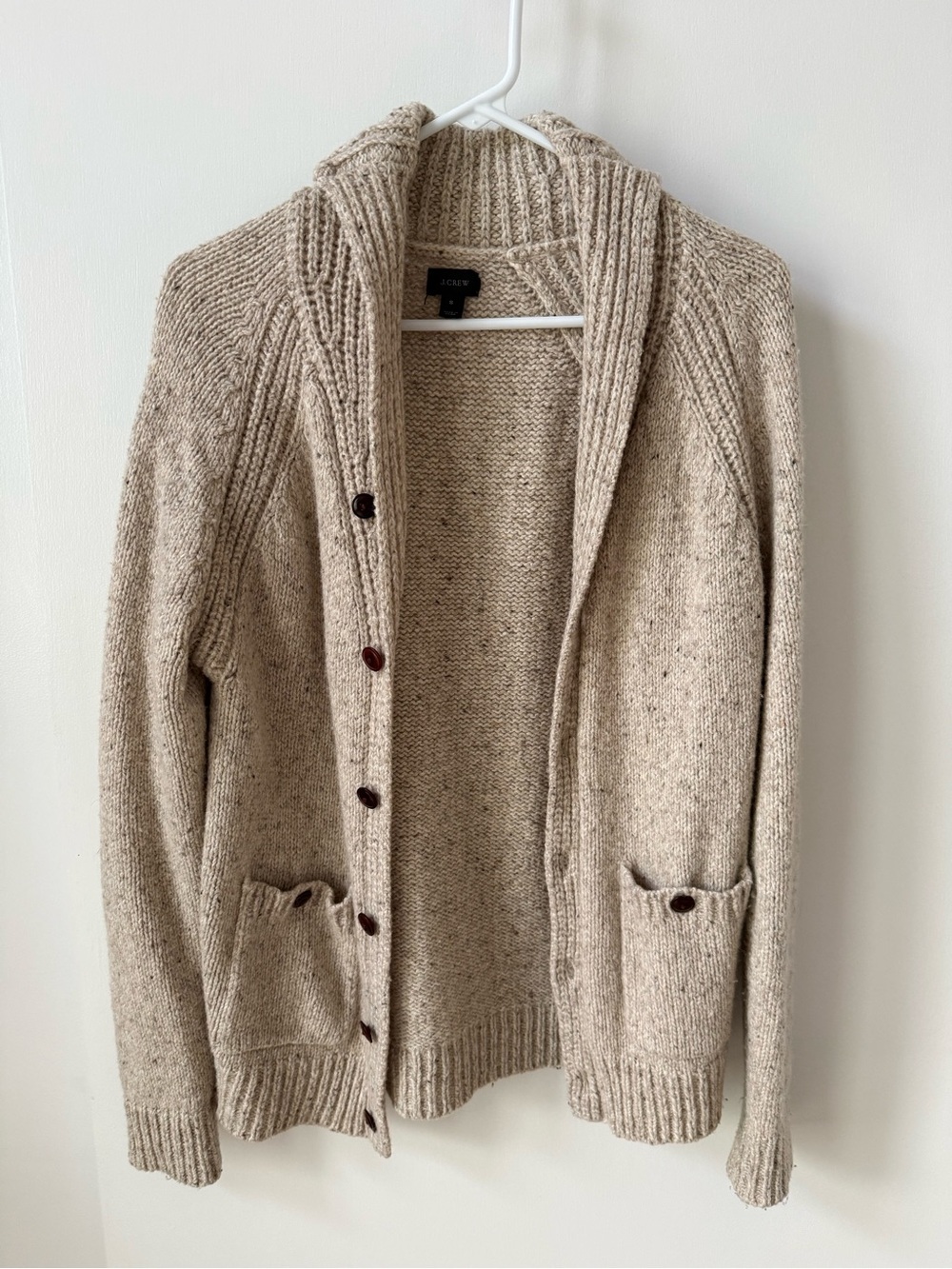 J Crew Wool Blend Knit Shawl Collar Fisherman Cardigan Sweater - Picture 3 of 11